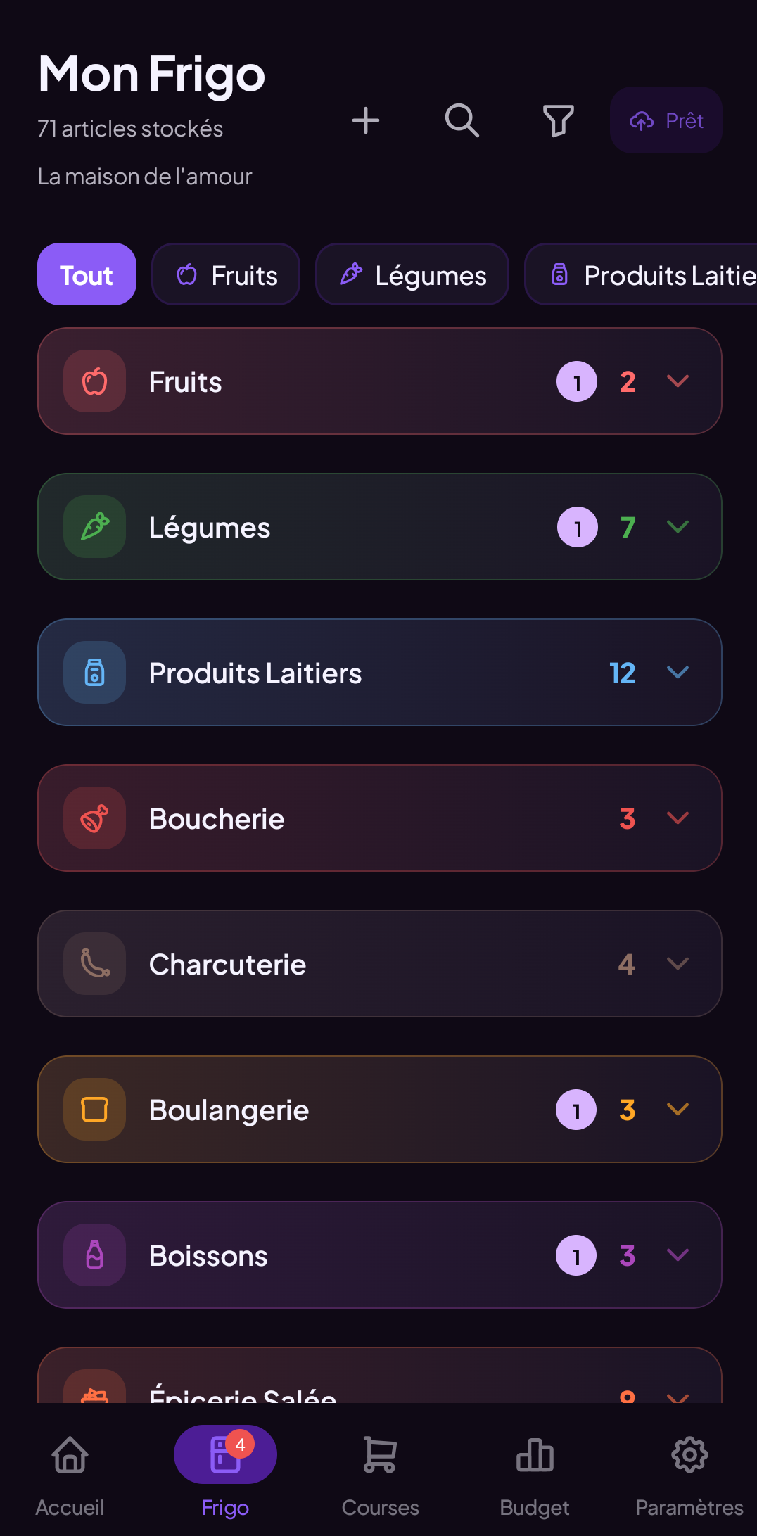 Mon Frigo — inventaire par catégorie